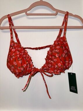 wild fable Red Floral Tie-Front Bikini Top with Pink Blossoms